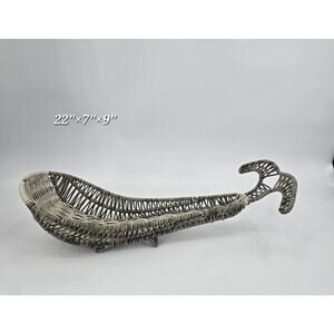 Vintage Wicker Whale Basket 22” Rattan Coastal Nautical Boho Beach House Decor